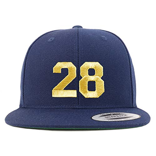 Trendy Apparel Shop Number 28 Gold Thread Flat Bill Snapback Baseball Cap