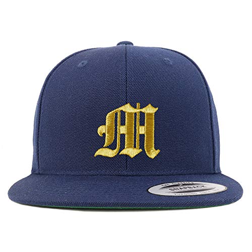 Trendy Apparel Shop Old English Gold M Embroidered Snapback Flatbill Baseball Cap