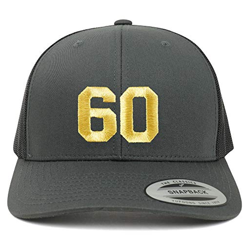 Trendy Apparel Shop Number 60 Gold Thread Embroidered Retro Trucker Mesh Cap