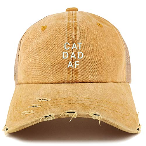 Trendy Apparel Shop Cat Dad AF Washed Front Mesh Back Frayed Bill Cap