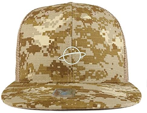 Trendy Apparel Shop Planet Embroidered Cotton Camo Flat Bill Mesh Trucker Cap