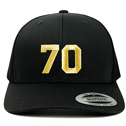 Trendy Apparel Shop Number 70 Gold Thread Embroidered Retro Trucker Mesh Cap