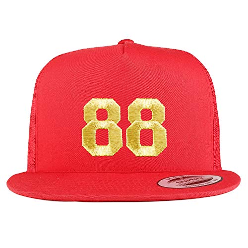 Trendy Apparel Shop Number 88 Gold Thread Embroidered Flat Bill 5 Panel Trucker Cap