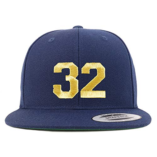 Trendy Apparel Shop Number 32 Gold Thread Flat Bill Snapback Baseball Cap