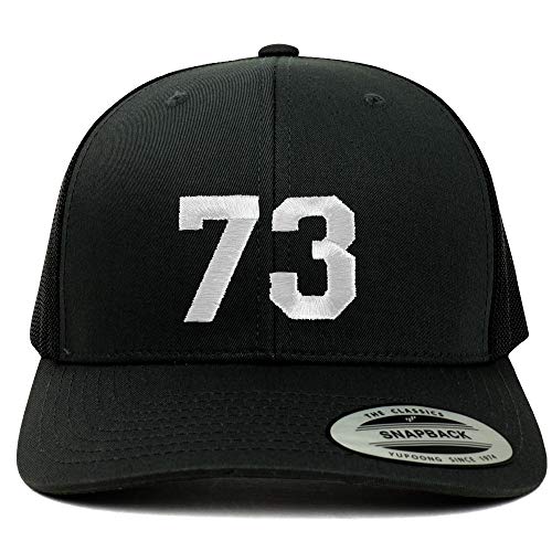 Trendy Apparel Shop Number 73 White Thread Embroidered Retro Trucker Mesh Cap