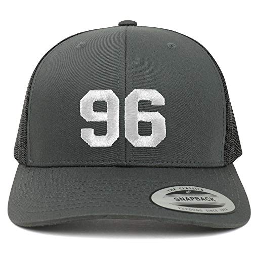 Trendy Apparel Shop Number 96 White Thread Embroidered Retro Trucker Mesh Cap