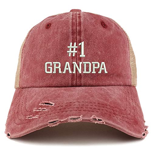 Trendy Apparel Shop Number 1 Grandpa Washed Front Mesh Back Frayed Bill Cap