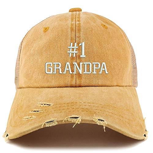 Trendy Apparel Shop Number 1 Grandpa Washed Front Mesh Back Frayed Bill Cap