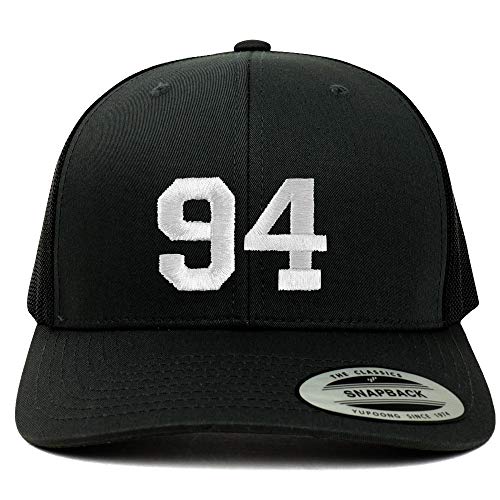 Trendy Apparel Shop Number 94 White Thread Embroidered Retro Trucker Mesh Cap