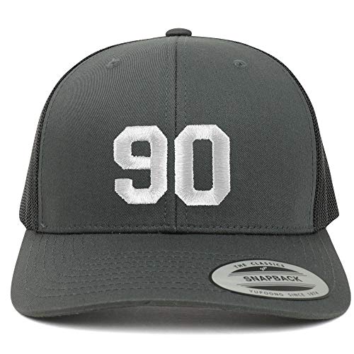 Trendy Apparel Shop Number 90 White Thread Embroidered Retro Trucker Mesh Cap