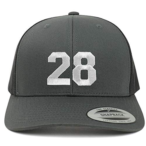 Trendy Apparel Shop Number 28 White Thread Embroidered Retro Trucker Mesh Cap