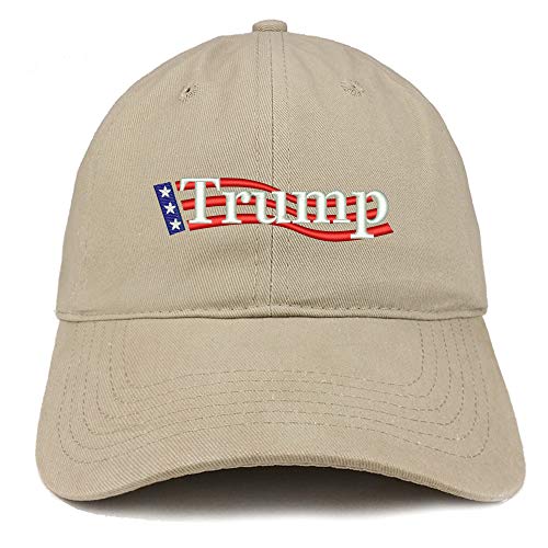 Trendy Apparel Shop Trump Wavy Flag Embroidered 100% Cotton Adjustable Cap Dad Hat