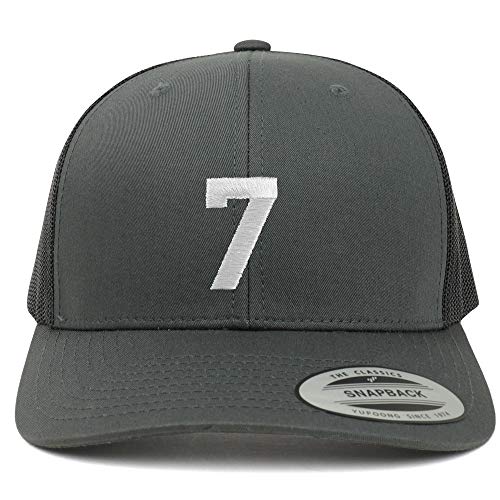 Trendy Apparel Shop Number 7 White Thread Embroidered Retro Trucker Mesh Cap