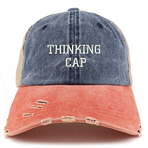 Trendy Apparel Shop Thinking Cap Washed Front Mesh Back Frayed Bill Cap