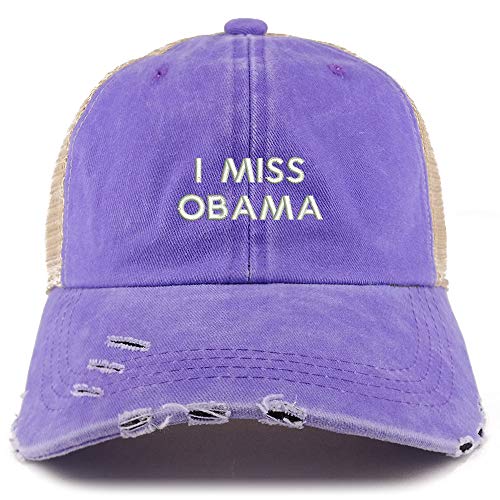 Trendy Apparel Shop I Miss Obama Washed Front Mesh Back Frayed Bill Cap