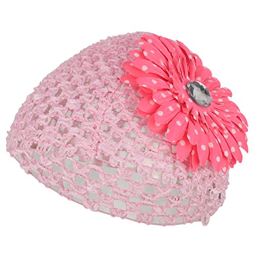 Trendy Apparel Shop Polka Dot Daisy Flower Pin Baby Infant Crochet Beanie