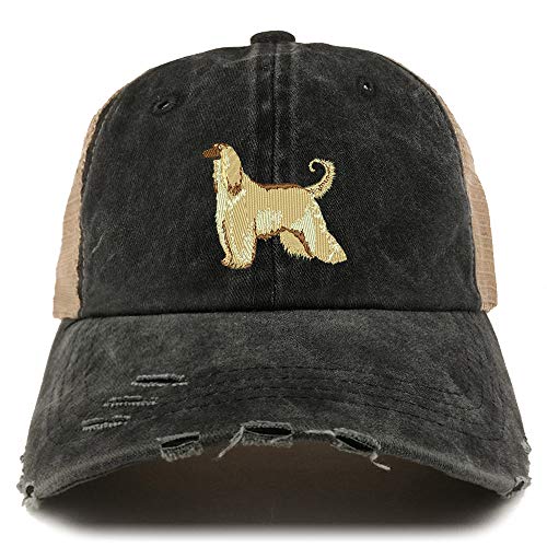 Trendy Apparel Shop Afghan Hound Dog Embroidered Frayed Bill Trucker Mesh Back Cap