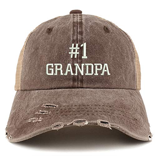 Trendy Apparel Shop Number 1 Grandpa Washed Front Mesh Back Frayed Bill Cap