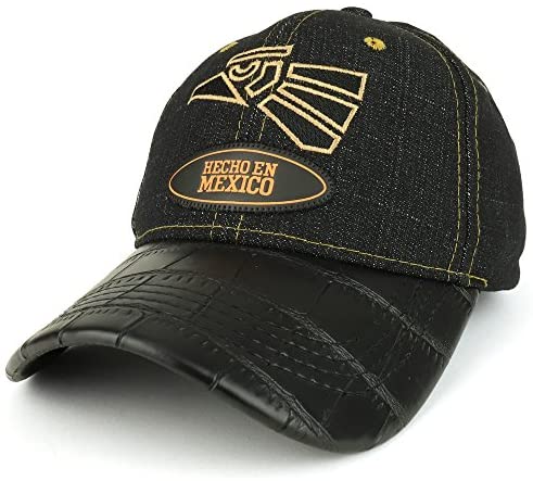 Trendy Apparel Shop Hecho en Mexico Embroidered Faux Leather Bill Denim Baseball Cap