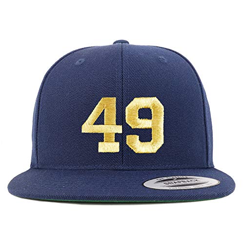 Trendy Apparel Shop Number 49 Gold Thread Flat Bill Snapback Baseball Cap