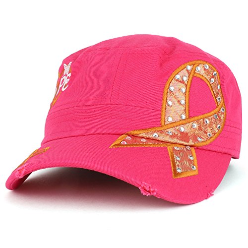 Trendy Apparel Shop Hope Leukemia Cancer Awareness Orange Ribbon Embroidered Flat Top Cap