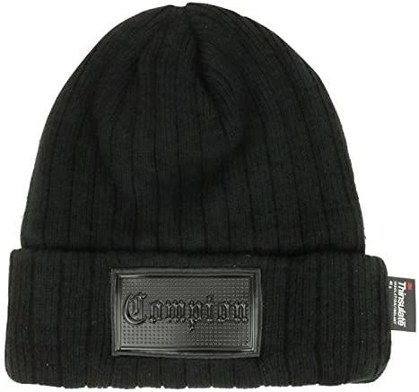 Trendy Apparel Shop Compton Text PVC Patch Embroidered Beanie with 3M Thinsulated