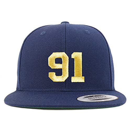 Trendy Apparel Shop Number 91 Gold Thread Flat Bill Snapback Baseball Cap