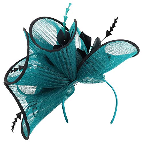 Trendy Apparel Shop Large Mesh Flower Decorated Feather Trim Fascinator Headband