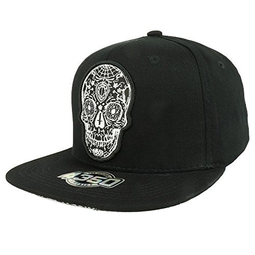 Trendy Apparel Shop Dia De Los Muertos Skull Embroidered Cotton Flatbill Snapback Cap