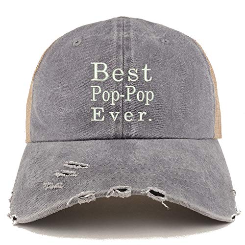 Trendy Apparel Shop Best Pop Pop Ever Washed Front Mesh Back Frayed Bill Cap