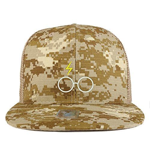 Trendy Apparel Shop Harry Glasses Embroidered Cotton Camo Flat Bill Mesh Trucker Cap