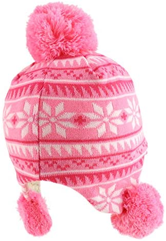 Trendy Apparel Shop Youth Size Girl's Winter Print Poms Accent Brim Trapper Hat