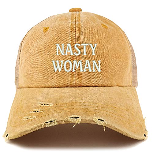 Trendy Apparel Shop Nasty Woman Washed Front Mesh Back Frayed Bill Cap