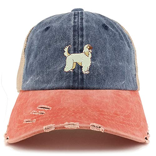 Trendy Apparel Shop Afghan Dog Embroidered Frayed Bill Trucker Mesh Back Cap