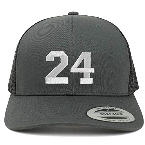 Trendy Apparel Shop Number 24 White Thread Embroidered Retro Trucker Mesh Cap