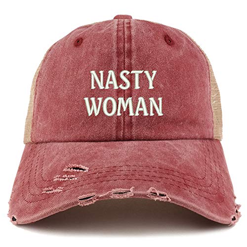 Trendy Apparel Shop Nasty Woman Washed Front Mesh Back Frayed Bill Cap