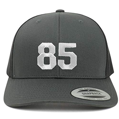 Trendy Apparel Shop Number 85 White Thread Embroidered Retro Trucker Mesh Cap