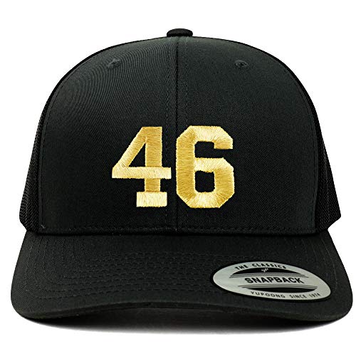 Trendy Apparel Shop Number 46 Gold Thread Embroidered Retro Trucker Mesh Cap