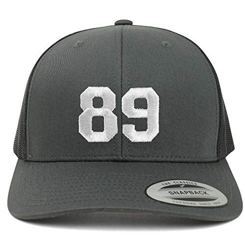 Trendy Apparel Shop Number 89 White Thread Embroidered Retro Trucker Mesh Cap