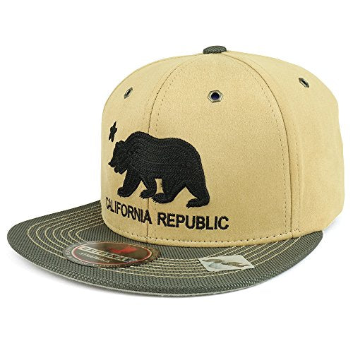 Trendy Apparel Shop California Republic Bear Embroidered Chamude Flatbill Snapback Cap