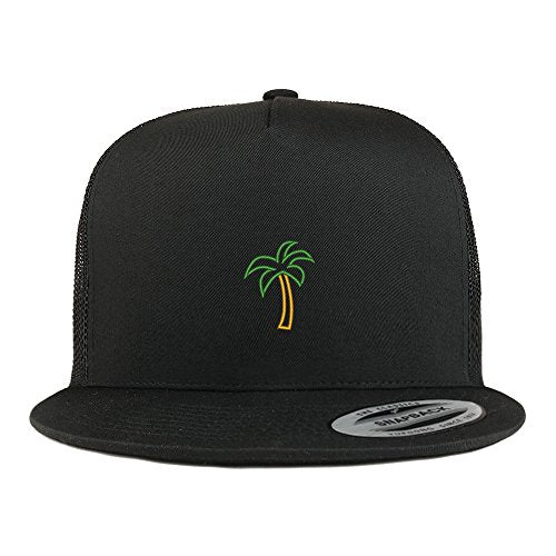 Trendy Apparel Shop Palm Tree Embroidered 5 Panel Flat Bill Trucker Mesh Back Cap