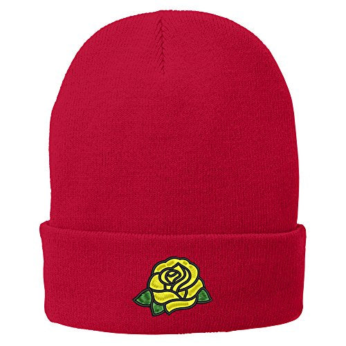 Trendy Apparel Shop Single Yellow Rose Embroidered Winter Knitted Long Beanie