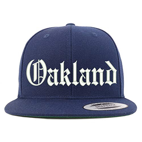 Trendy Apparel Shop Old English Font Oakland City Embroidered Flat Bill Cap