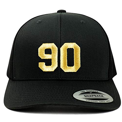 Trendy Apparel Shop Number 90 Gold Thread Embroidered Retro Trucker Mesh Cap