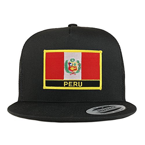 Trendy Apparel Shop Peru Flag 5 Panel Flatbill Trucker Mesh Snapback Cap