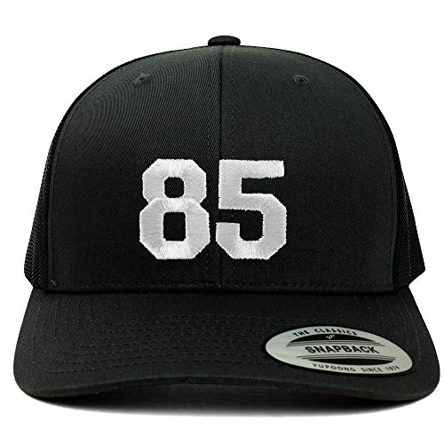 Trendy Apparel Shop Number 85 White Thread Embroidered Retro Trucker Mesh Cap