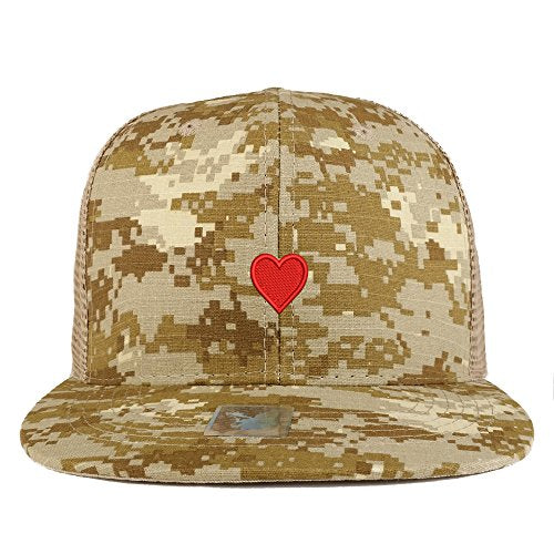 Trendy Apparel Shop Emoticon Heart Embroidered Cotton Camo Flat Bill Mesh Trucker Cap