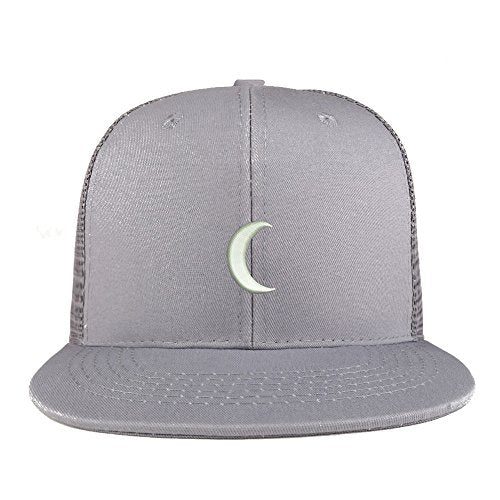 Trendy Apparel Shop Crescent Moon Embroidered Cotton Flat Bill Mesh Back Trucker Cap