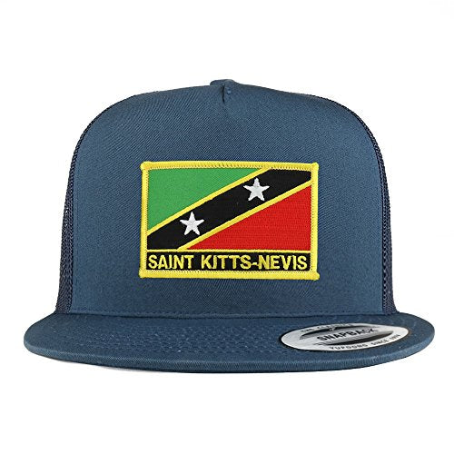 Trendy Apparel Shop Saint Kitts-Nevis Flag 5 Panel Flatbill Trucker Mesh Cap