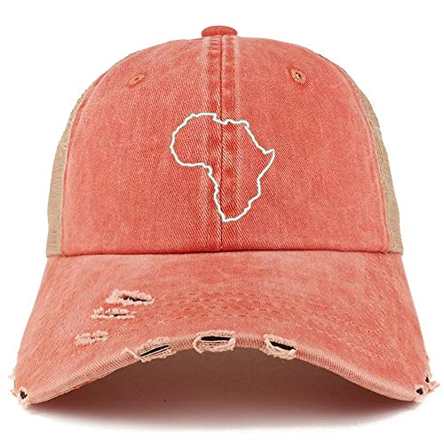 Trendy Apparel Shop Africa Map Outline Washed Front Mesh Back Frayed Bill Cap